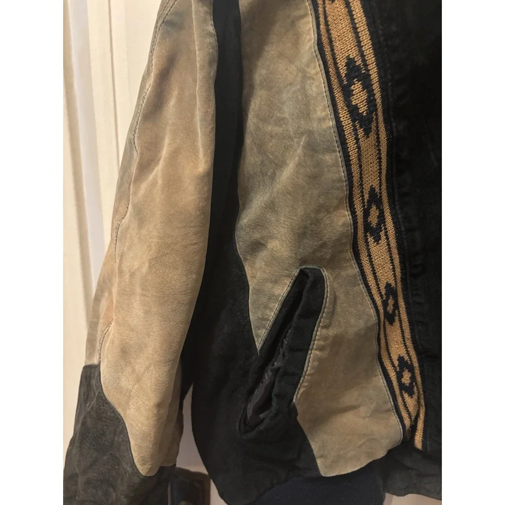 Scully Aztec L Leather Jacket Two-Toned Boar Suede Rodeo Men Black Tan - Picture 3 of 4